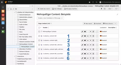 Screenshot: Reihenfolge im Backend