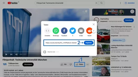 Bild 1: Browserfenster mit Youtube-Link