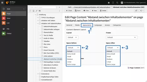 Screenshot: Abstand vor und nach einem Inhaltselement