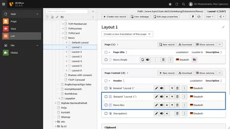 Screenshot: Die News-Plugins im Backend