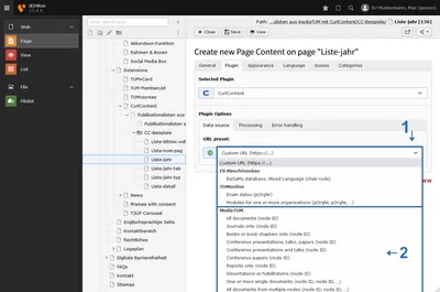 Screenshot: URL preset im Drop-Down Menü wählen
