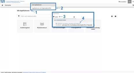 Bild 2: Organisationsfilter aktivieren