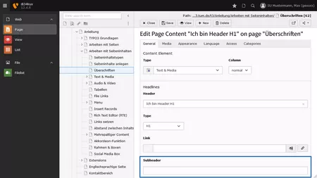 Bild 4: Subheader eintragen