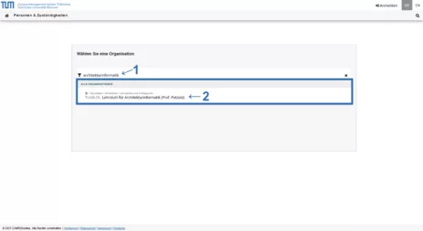 Bild 3: Suchen und wählen der Organisation