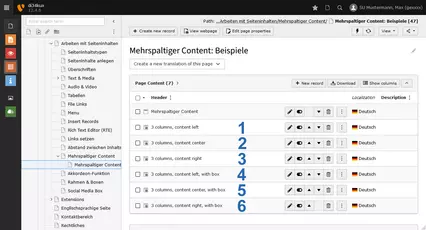 Screenshot: Reihenfolge im Backend