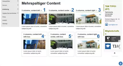 Screenshot: Frontend dreispaltig