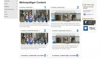 Screenshot: Reihenfolge und Positionierung im Frontend